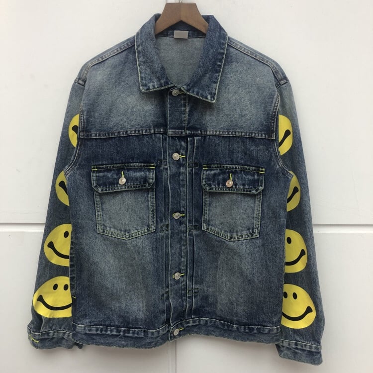 PHILIPPO NOMMO SMILEY FACE WASHED DENIM JEAN JACKET