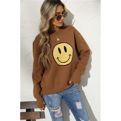 Smile Face Crewneck Casual Loose Knitted Sweater
