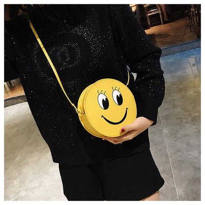 Smiling face expression small bag, recreational cartoon PU Women bag