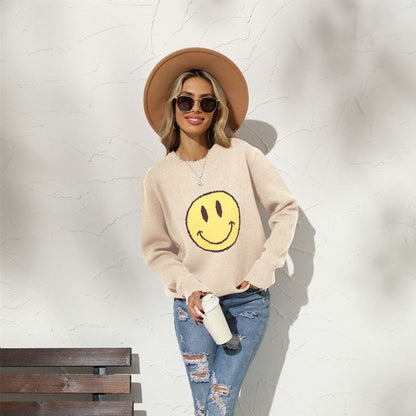 Smile Face Crewneck Casual Loose Knitted Sweater