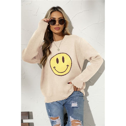 Smile Face Crewneck Casual Loose Knitted Sweater