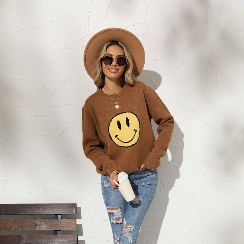 Smile Face Crewneck Casual Loose Knitted Sweater