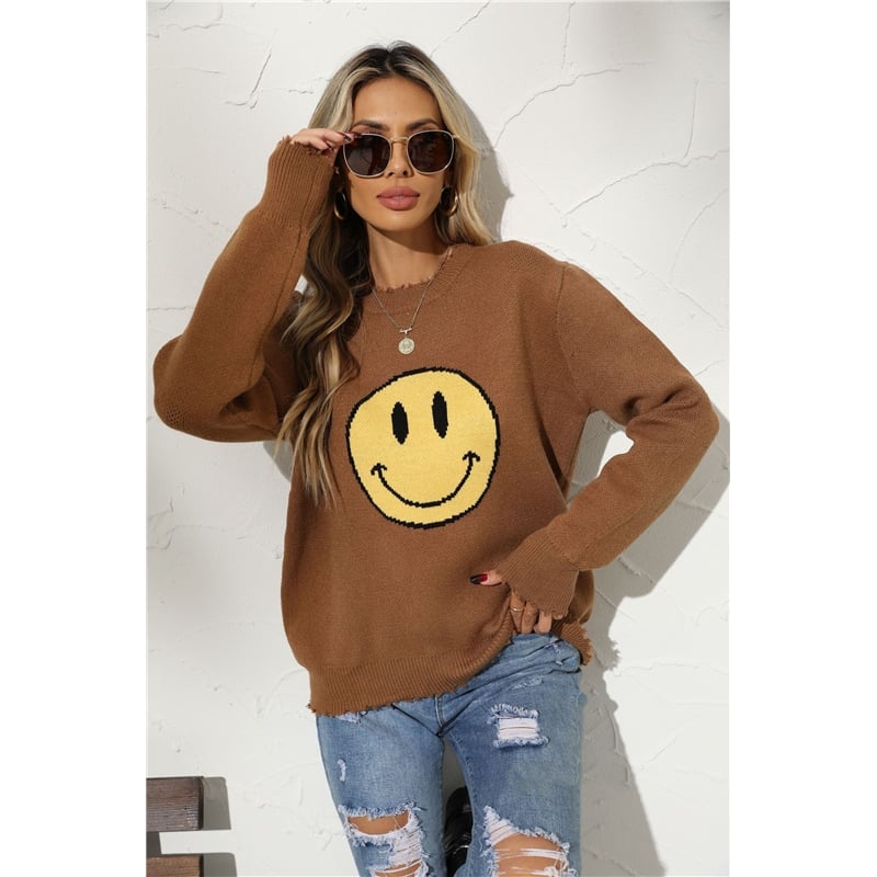 Smile Face Crewneck Casual Loose Knitted Sweater