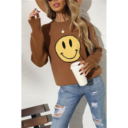 Smile Face Crewneck Casual Loose Knitted Sweater