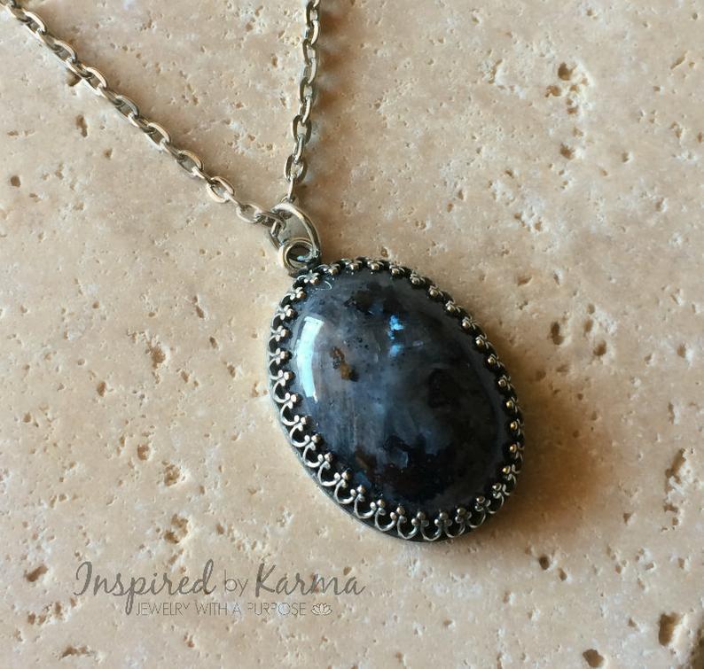 Larvikite Necklace, Black Moonstone