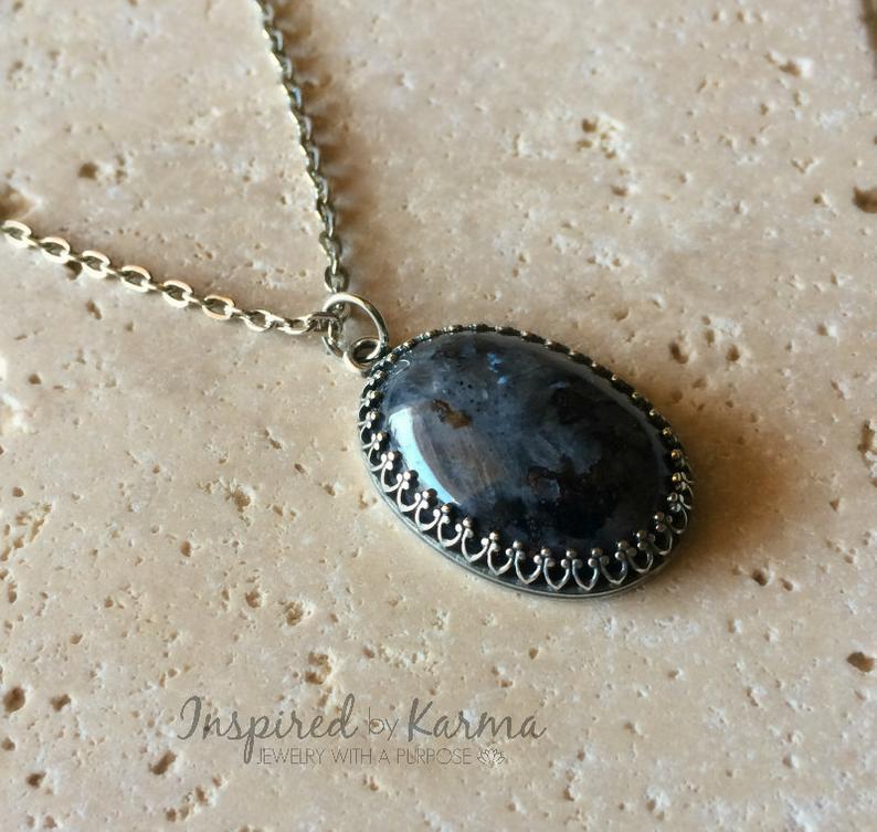 Larvikite Necklace, Black Moonstone