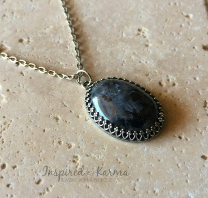 Larvikite Necklace, Black Moonstone