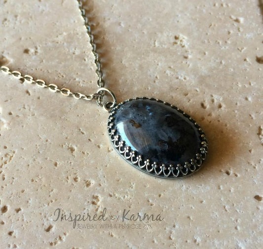 Larvikite Necklace, Black Moonstone