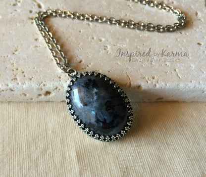 Larvikite Necklace, Black Moonstone