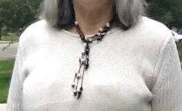 Leather pearl long lariat necklace, infinity wrap necklace, 3rd anniversary gift for wife,