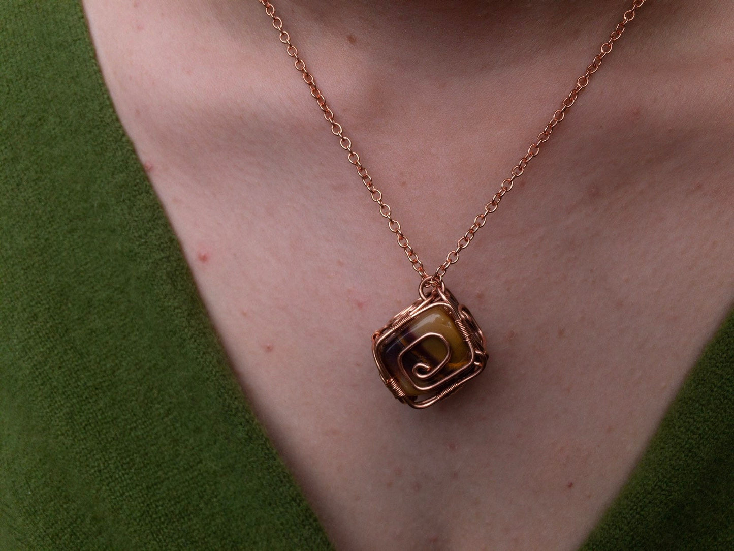Jasper Necklace, Copper Wire Wrapped Pendant, Wiccan Gifts