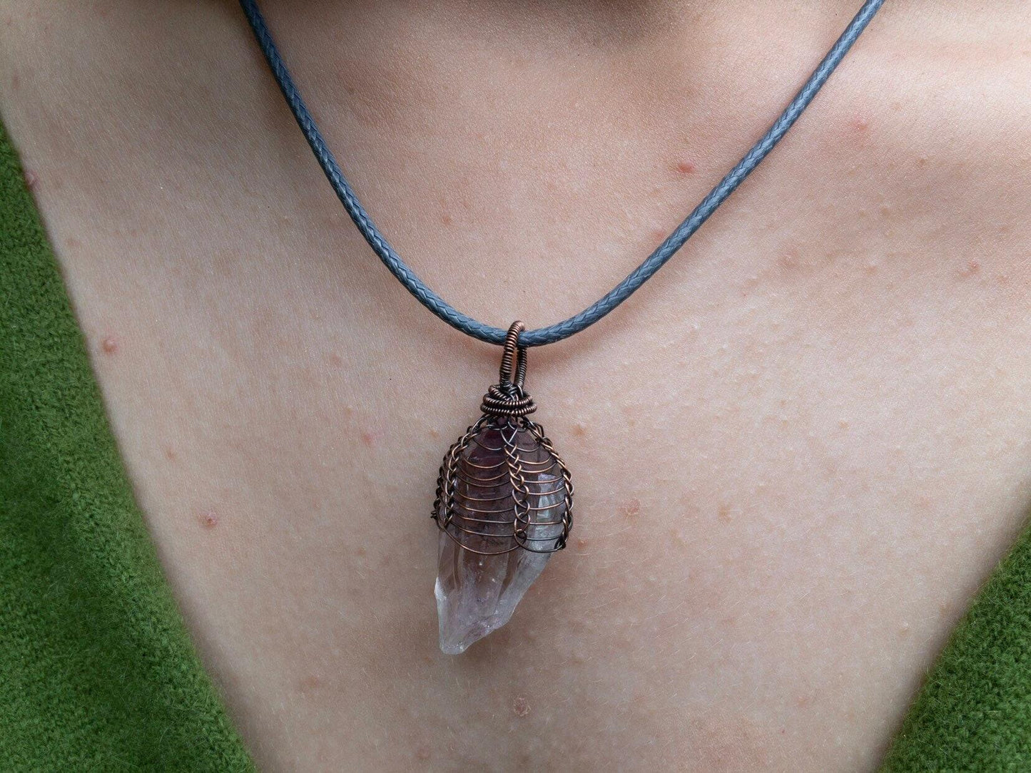 Raw Amethyst Necklace, Copper Wire Wrapped Pendant, Best Friend Gift , Witch Jewelry
