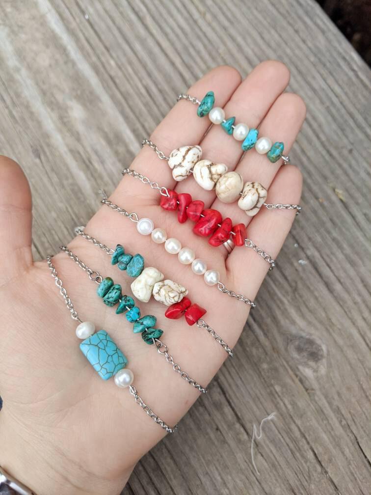 White Magnesite Nugget Bar Necklace - Country & Western Style