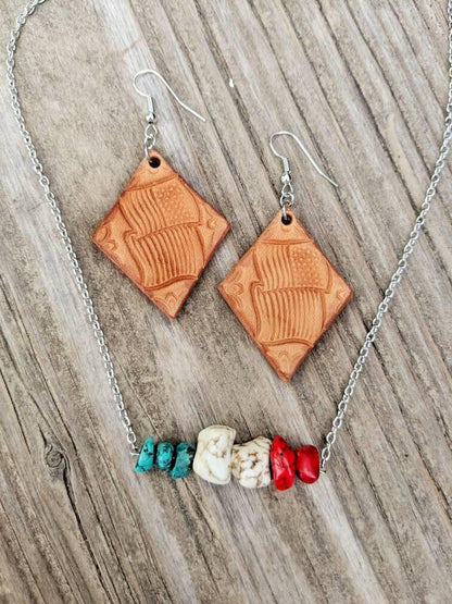 Turquoise & Magnesite Nugget Bar Necklace - Independence Day - 4th of July - Country Western Style