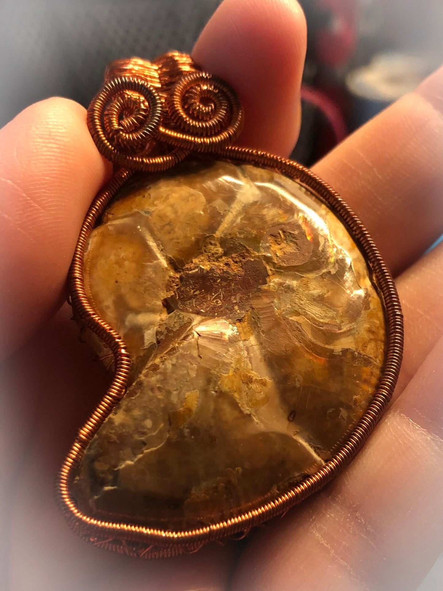 Shell Necklace, Ammonite Necklace, Copper, Wire Wrapped Pendant, Birthday Gift, Pagan Jewelry