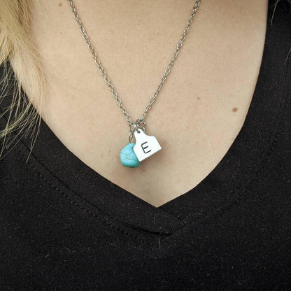 Initial Cattle Ear Tag Necklace - Pearl & Turquoise