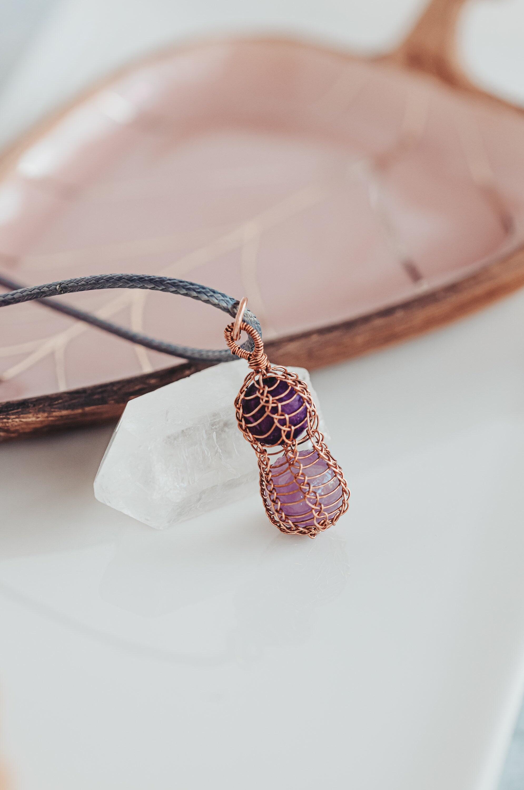 Amethyst Necklace, Wire Wrapped Pendant, Birthday Gifts, Boho Necklace