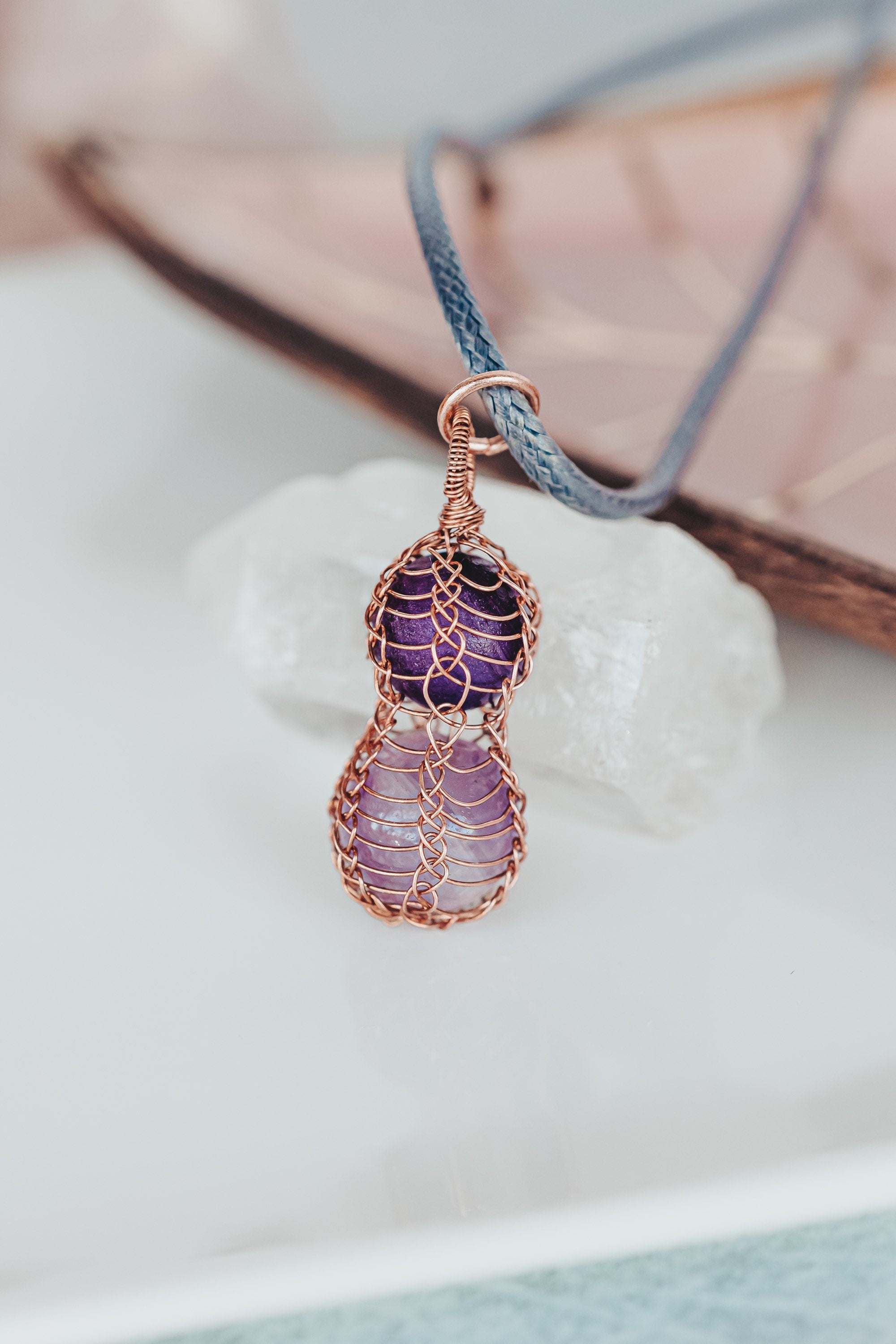 Amethyst Necklace, Wire Wrapped Pendant, Birthday Gifts, Boho Necklace