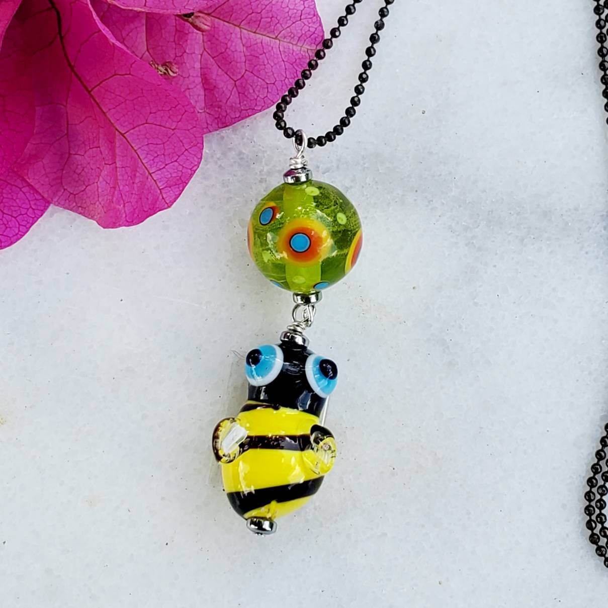 Bumblebee Necklace / glass pendant - Honey bee