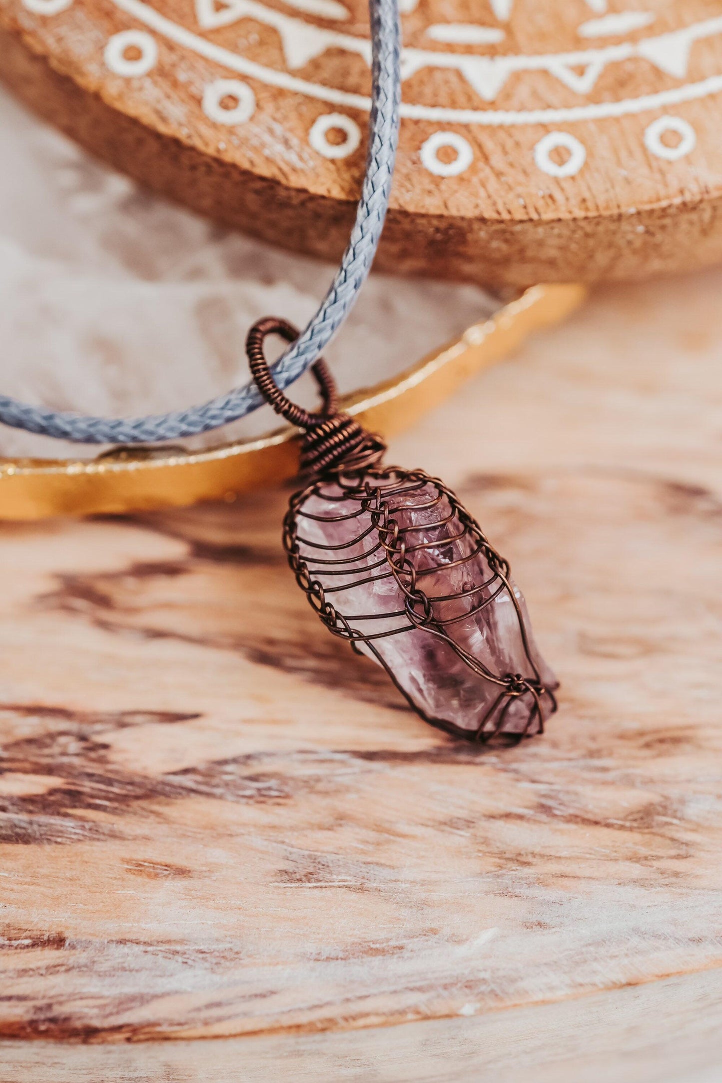 Raw Amethyst Necklace, Copper Wire Wrapped Pendant, Best Friend Gift , Witch Jewelry