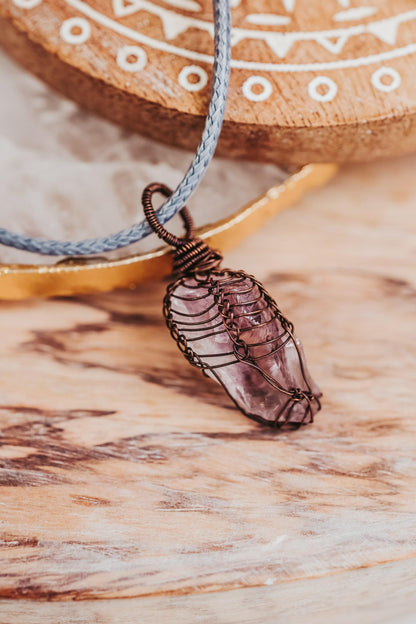 Raw Amethyst Necklace, Copper Wire Wrapped Pendant, Best Friend Gift , Witch Jewelry