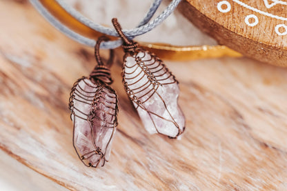 Raw Amethyst Necklace, Copper Wire Wrapped Pendant, Best Friend Gift , Witch Jewelry