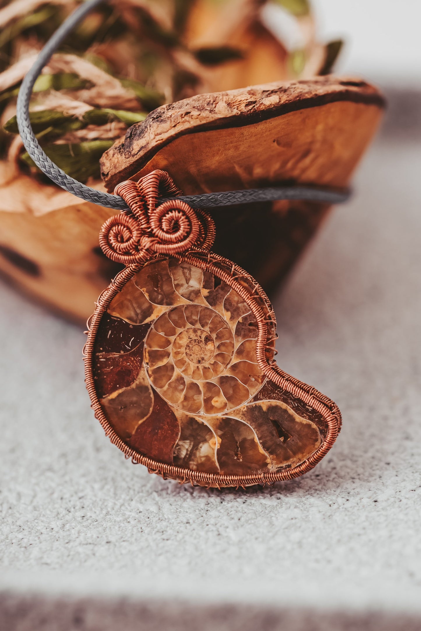Shell Necklace, Ammonite Necklace, Copper, Wire Wrapped Pendant, Birthday Gift, Pagan Jewelry