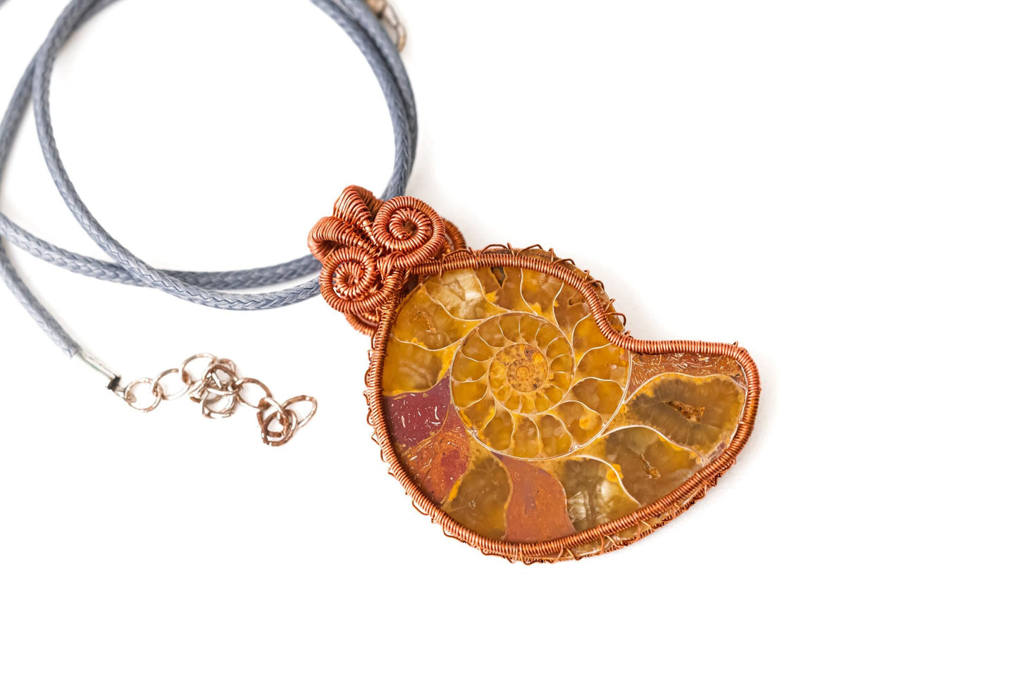 Shell Necklace, Ammonite Necklace, Copper, Wire Wrapped Pendant, Birthday Gift, Pagan Jewelry