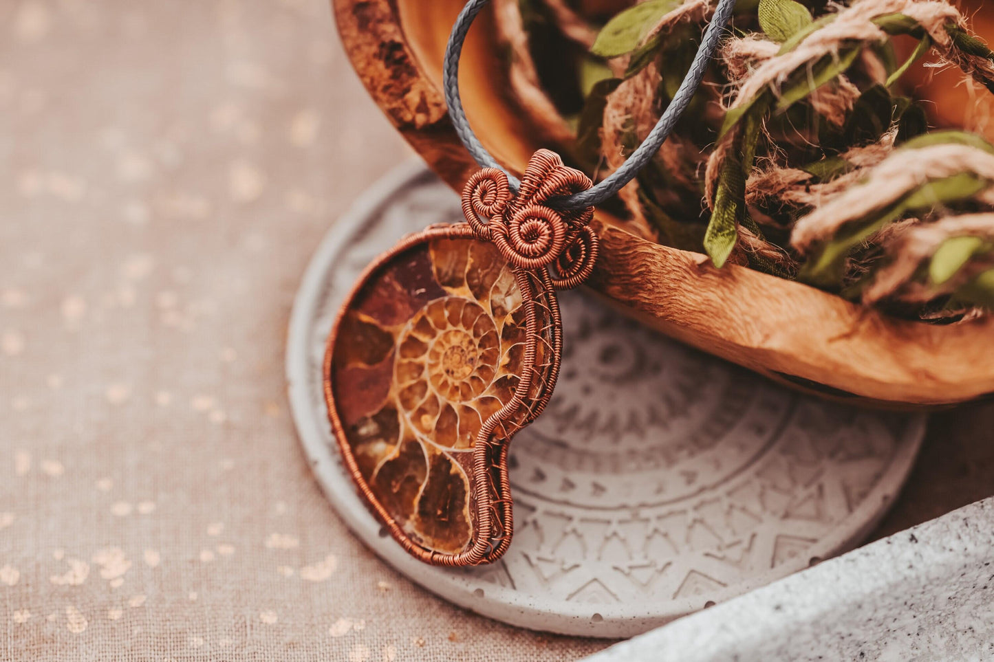 Shell Necklace, Ammonite Necklace, Copper, Wire Wrapped Pendant, Birthday Gift, Pagan Jewelry