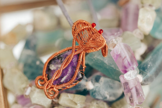 Charoite Necklace, Copper Wire Wrapped Pendant, Birthday Gifts, Gifts for Women, Witch Jewelry