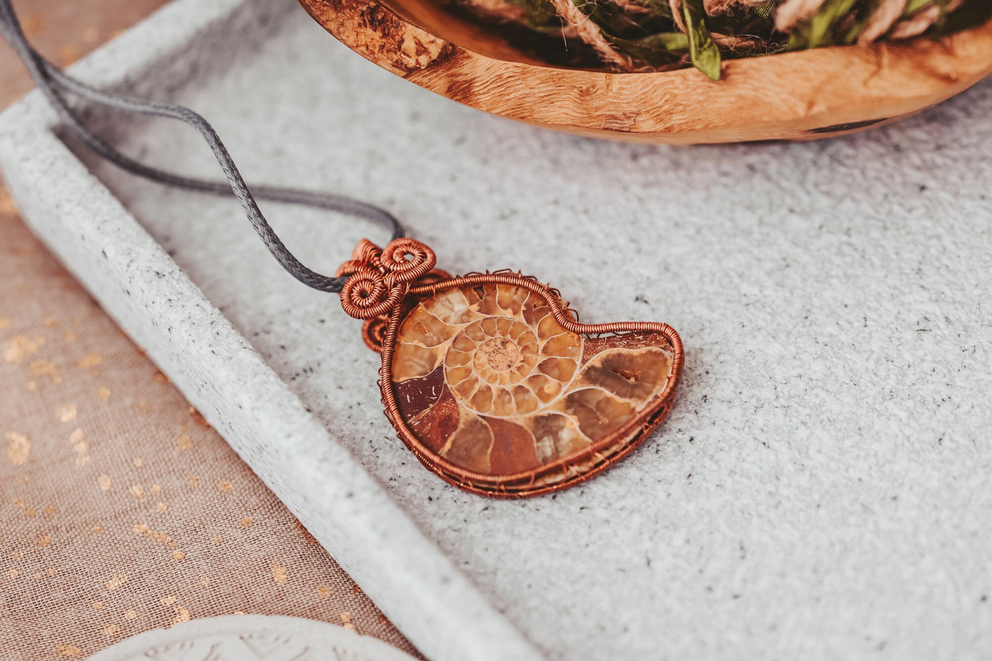 Shell Necklace, Ammonite Necklace, Copper, Wire Wrapped Pendant, Birthday Gift, Pagan Jewelry