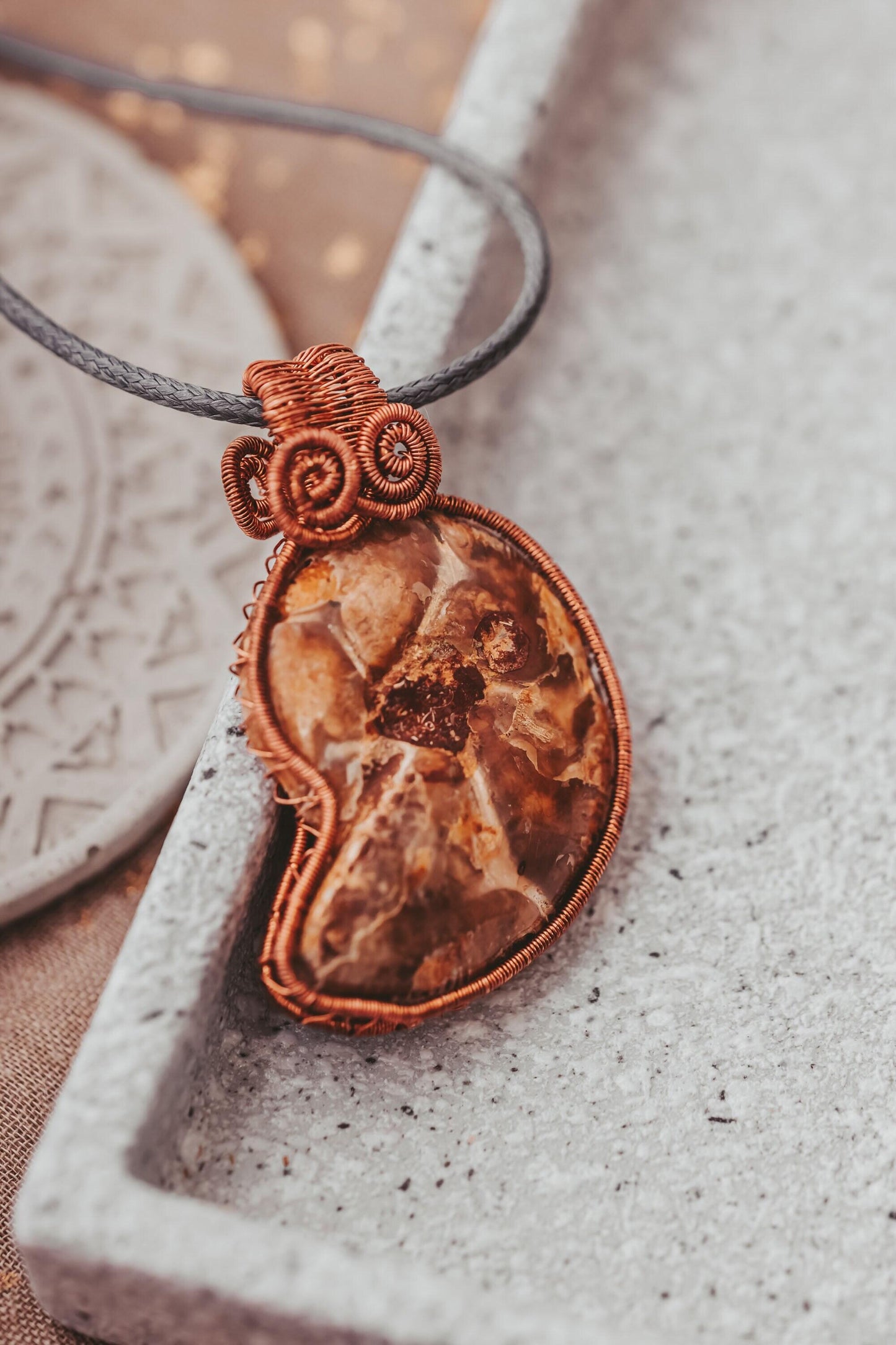 Shell Necklace, Ammonite Necklace, Copper, Wire Wrapped Pendant, Birthday Gift, Pagan Jewelry