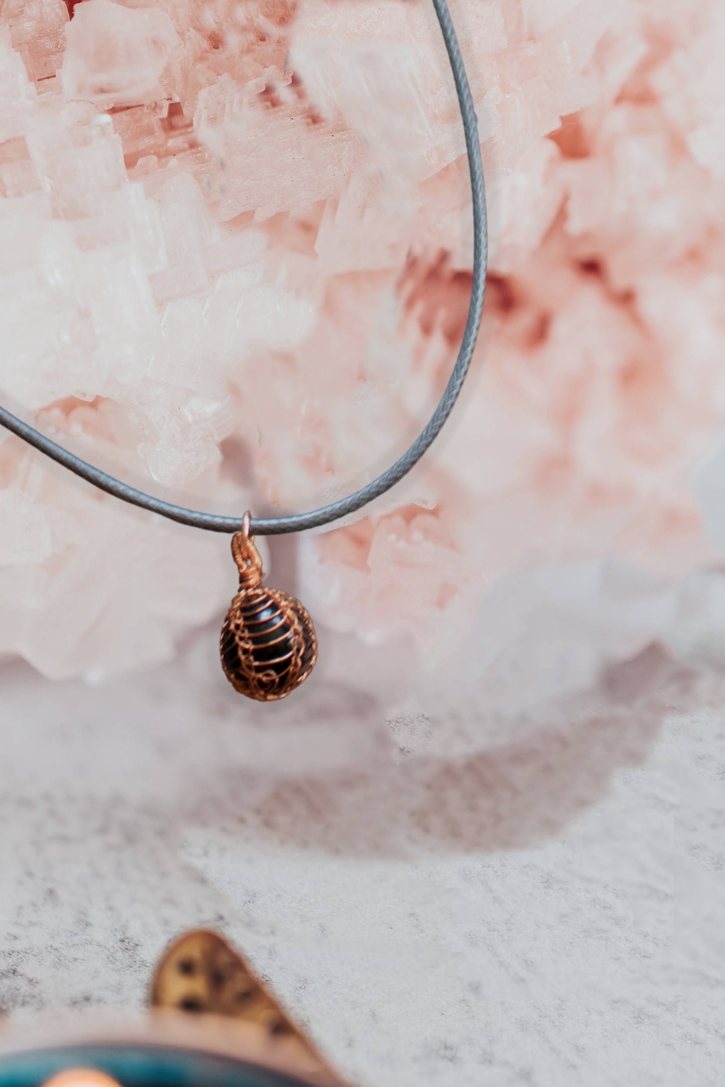 Black Onyx Necklace, Copper Wire Wrapped Pendant, Anniversary Gift, Gothic Necklace