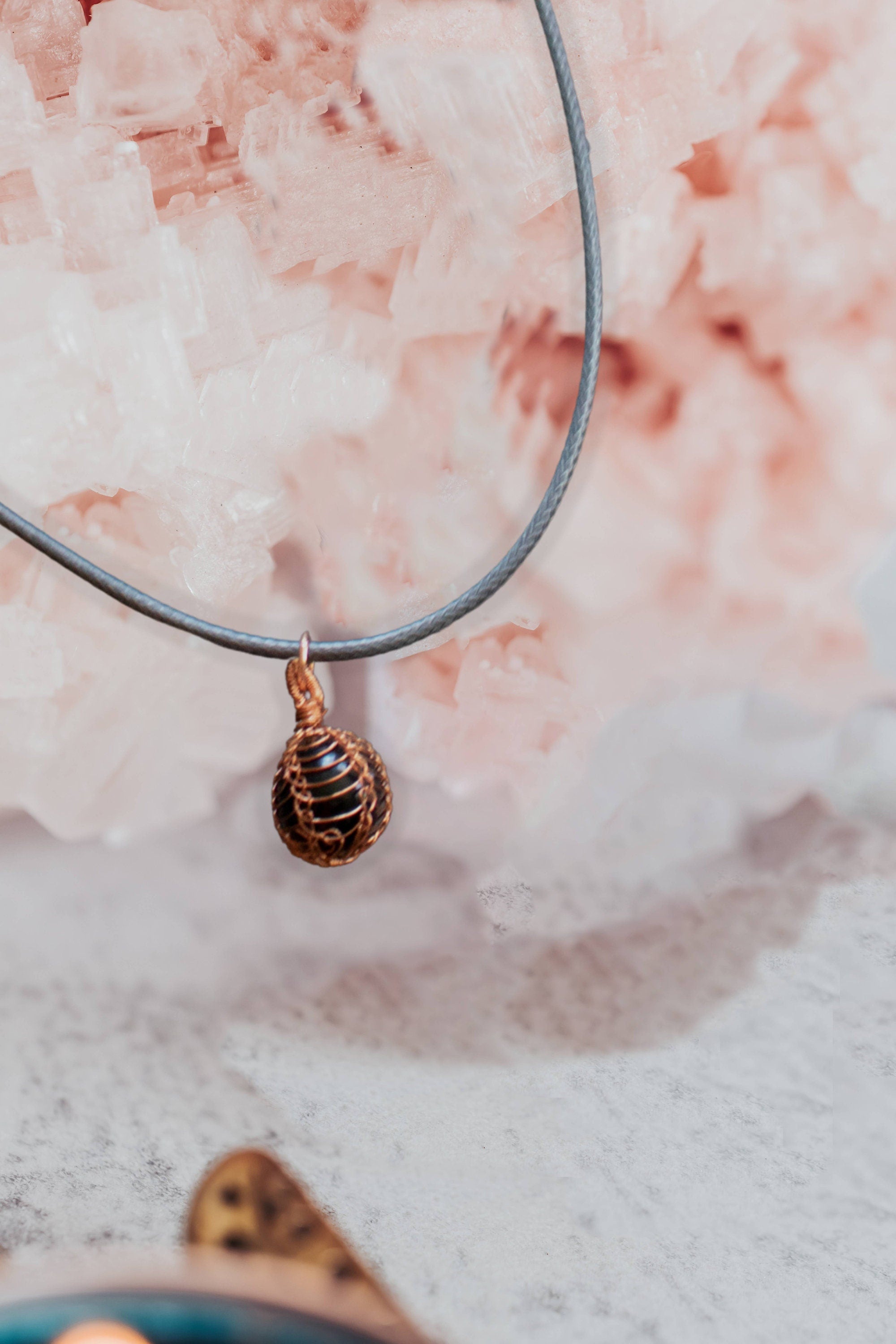 Black Onyx Necklace, Copper Wire Wrapped Pendant, Anniversary Gift, Gothic Necklace