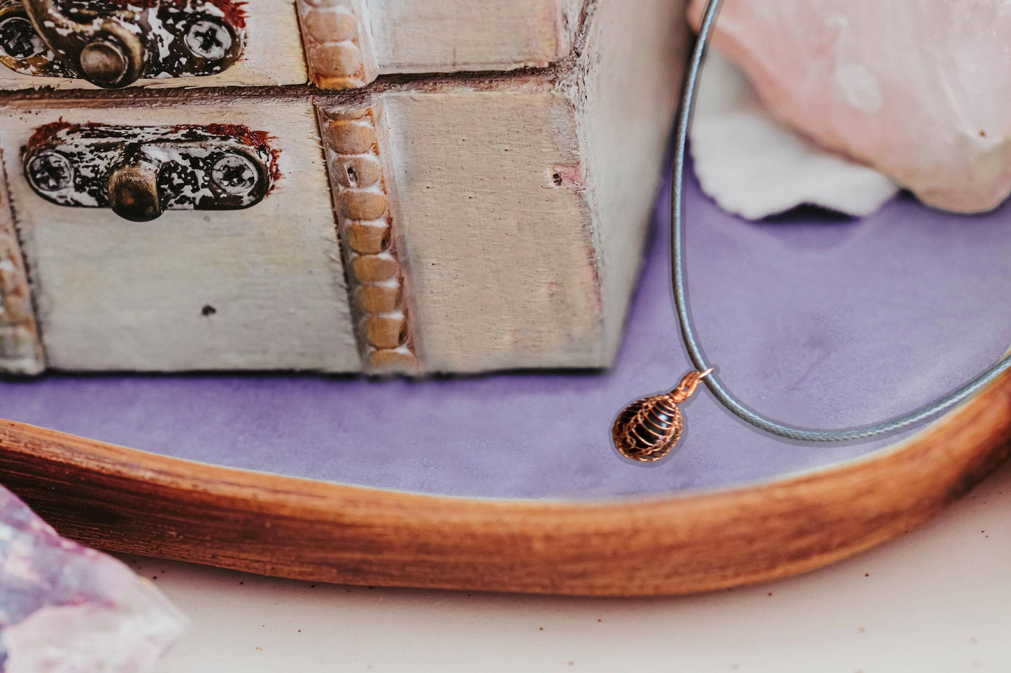 Black Onyx Necklace, Copper Wire Wrapped Pendant, Anniversary Gift, Gothic Necklace