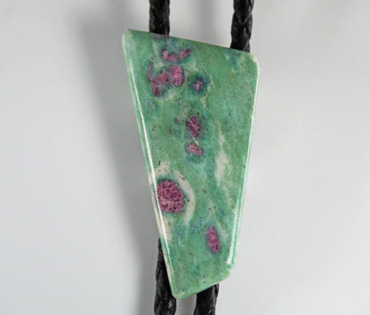 Natural Stone Bolo Tie, Ruby Fuchsite Bolo Tie, Custom Gemstone Bolo Tie for Men & Women, Unique Handmade Bolo Tie, Wedding Bolo Tie