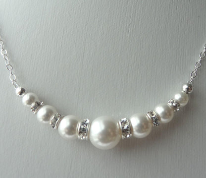 Crystal Rhinestone Pearl Round Necklace,Bridesmaids Gift Necklace,Bride Bridal Necklace,Wedding Necklaces for Brides,Simple Wedding Necklace