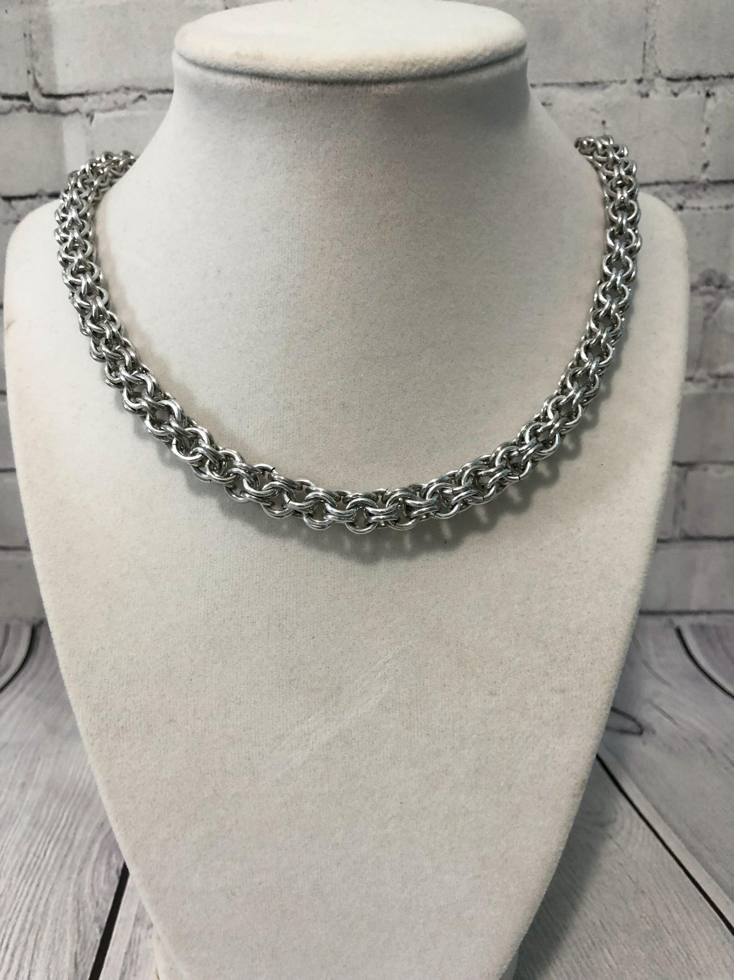 Inverted Round Chainmaille Necklace, Aluminum Chain, 18-26 Inch