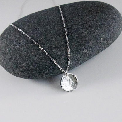 Classic hammered sterling silver disc necklace