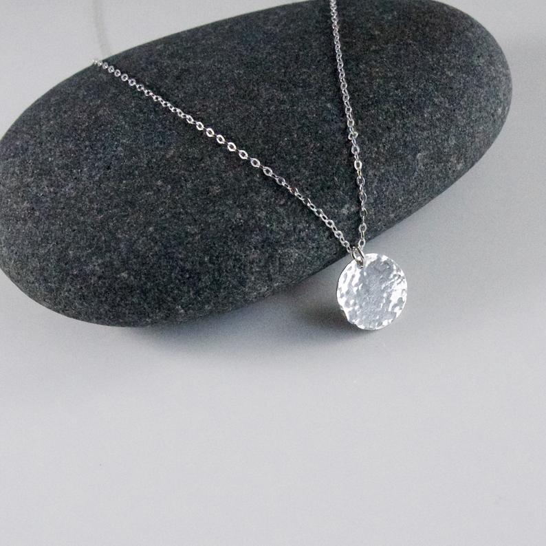 Classic hammered sterling silver disc necklace