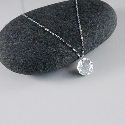 Classic hammered sterling silver disc necklace