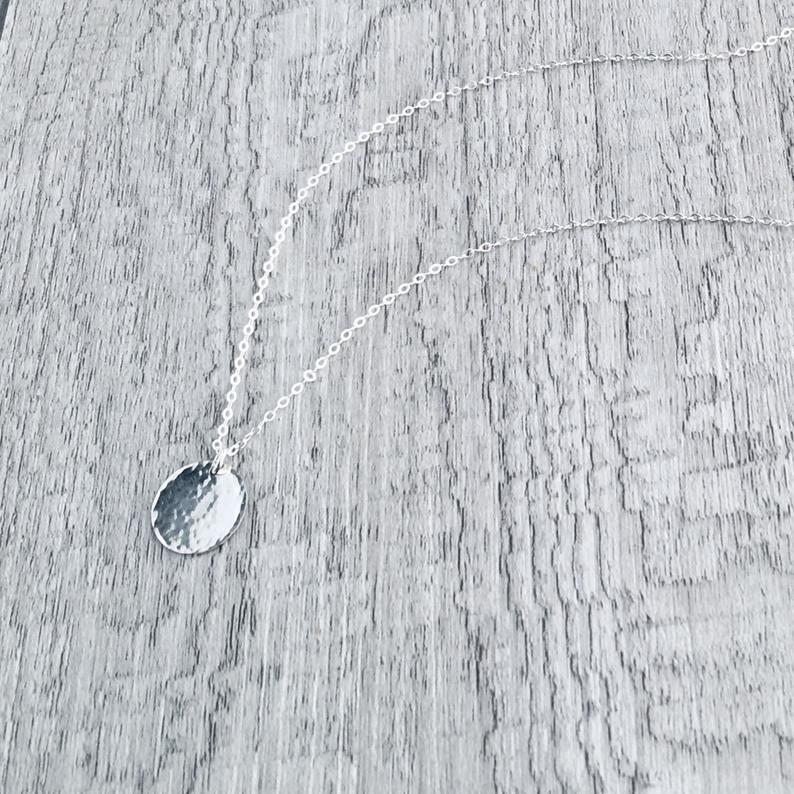Classic hammered sterling silver disc necklace